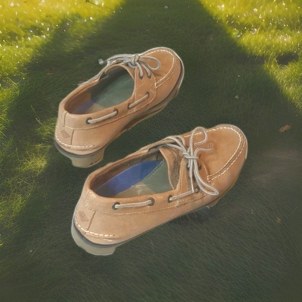 Pre-own SPERRY Top Sider Tan LEATHER Boat Shoe (No Box) Size 9.5M, Men